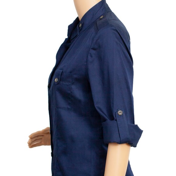Vintage DVF Safari Blouse Navy Blue Cotton Button Down Top Size 10 - Picture 5 of 6